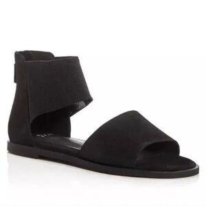 Eileen Fisher Black Suede & Wide Mesh Stretch Ankle Strap Back Zip Sandals